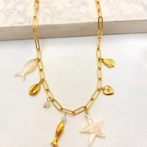 Collar de eslabones con dijes marinos rosado