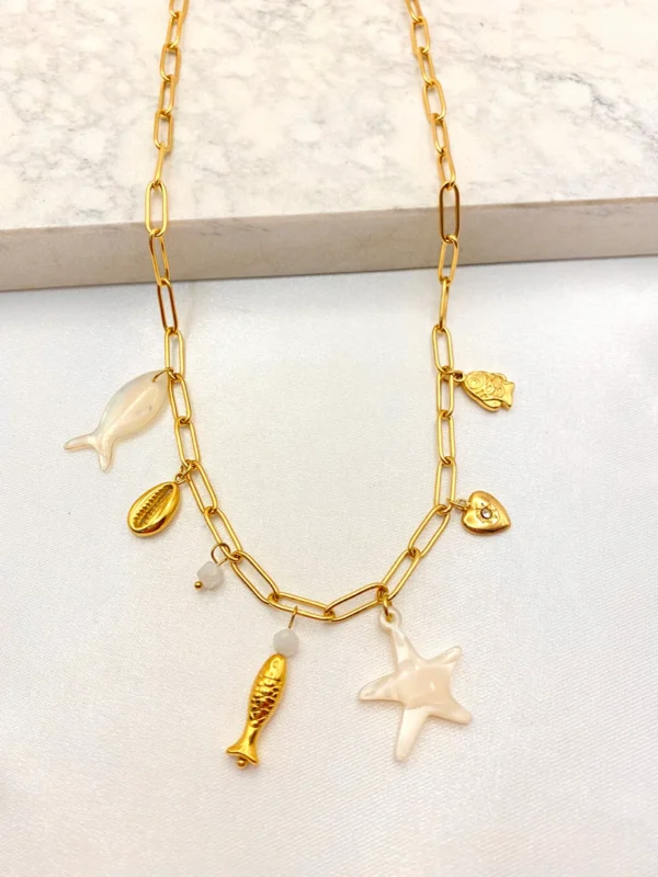 Collar de eslabones con dijes marinos rosado
